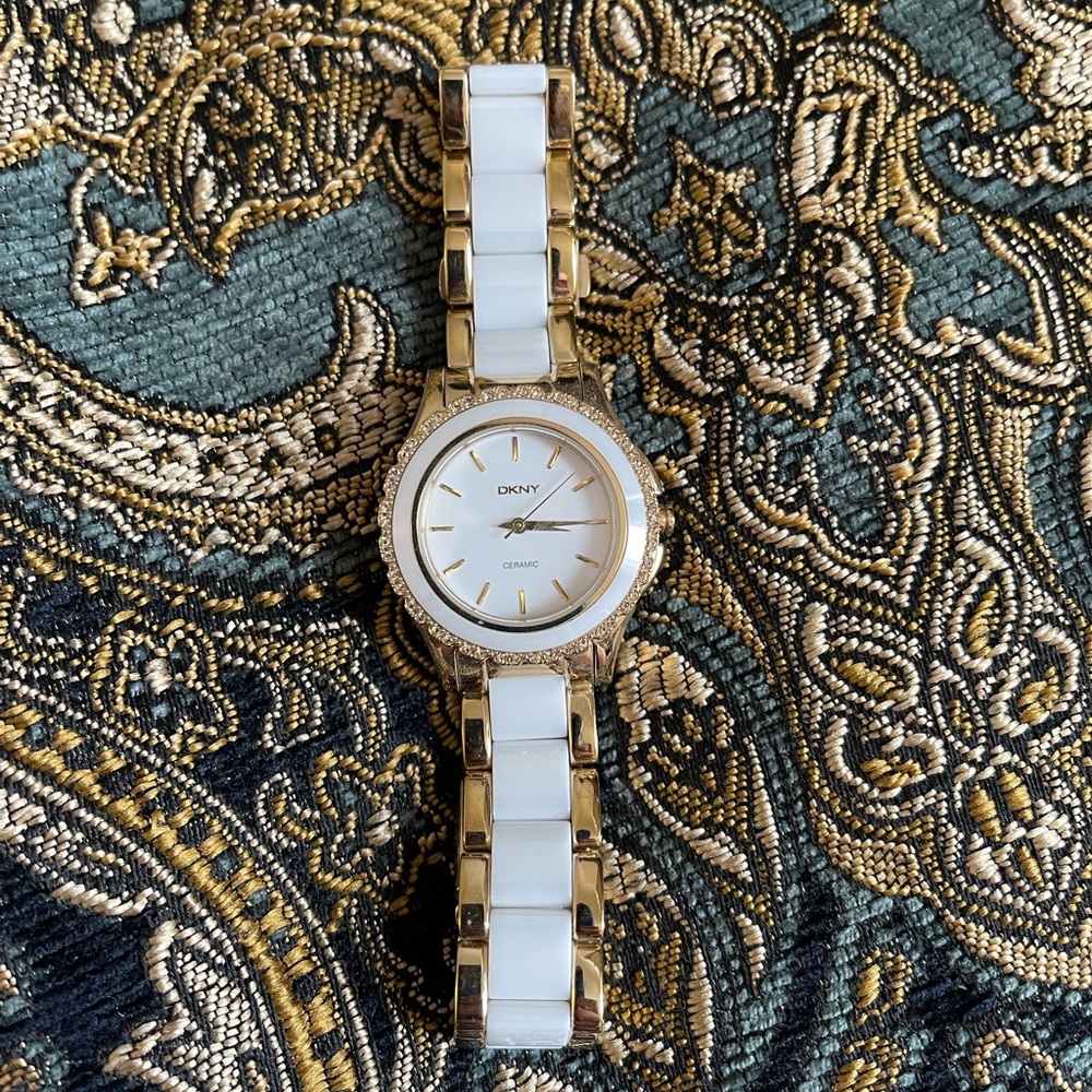 DKNY ceramic white & gold watch - barely used